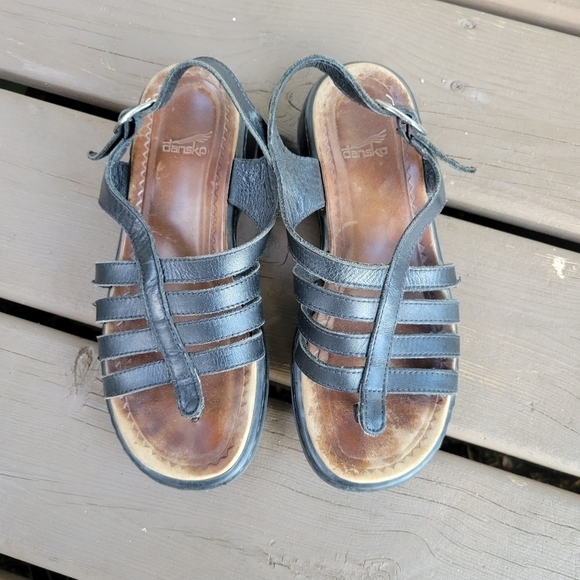 Vintage y2k Dansko Lolita Black Strappy Buckle Chunky Platform Clogs Sandals - Picture 4 of 8